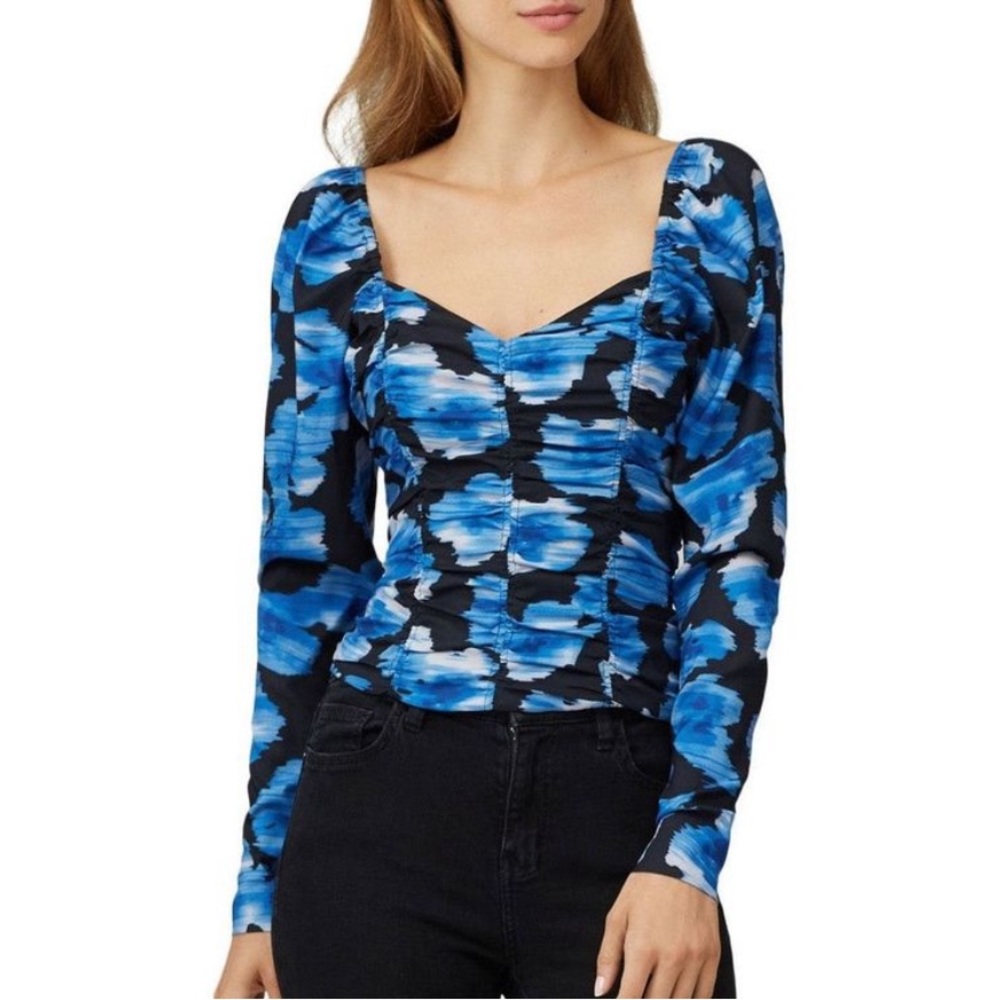 Parker ruched floral puff sleeve blouse